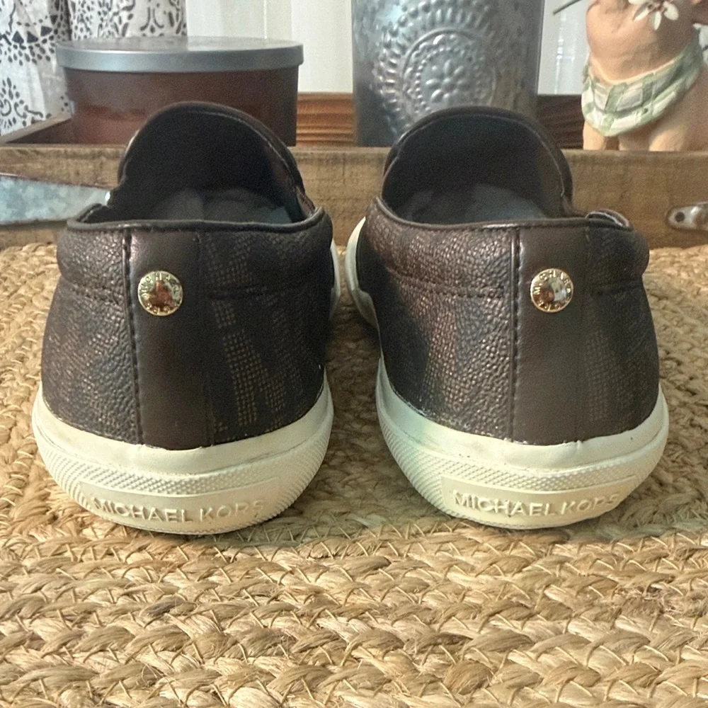 Michael Kors Woman's Brown Logo Slip-On Sneakers with Ivory Sole